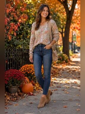 Love Riche Multicolored Boxy V-Neck Sweater in Space Dye Marbled Colors